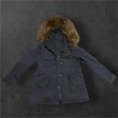 ダークグレー ファー付きダウンジャケットY2K