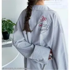 サンリオキャラクターズ 刺繍ストライプシャツ(長袖) ブルーストライプ Mサイズ