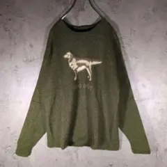 【人気アニマル】DOG DEPT ニット セーター 犬ロゴ カーキ 緑 オリーブ