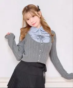 apresjour リブ編みグレー長袖ニット