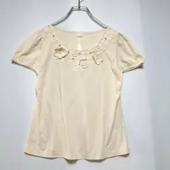 ハロッズ カットソー 半袖 レース フラワーモチーフ フェミニン 上品　大人女子のサムネイル