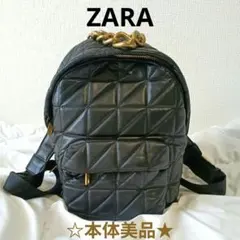 ZARA ザラ フェイクレザー キルティング リュック チェーン 黒 本体美品◎