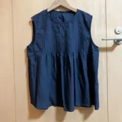 無印良品　コットンボイル　スリーブレス　ブラウス　L ネイビー