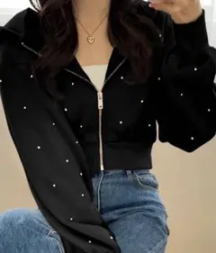 GRL ラインストーン裏起毛ショート丈パーカー sm90