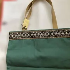 ハンドメイド❣️緑色のレース装飾付きトートバッグ