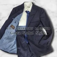 銀座グローバルスタイル カノニコ L〜XL ネイビー ストライプ サイドベンツ