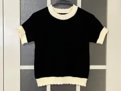 Vipoaヴィポア半袖ニットブラック×オフホワイト【F】美品