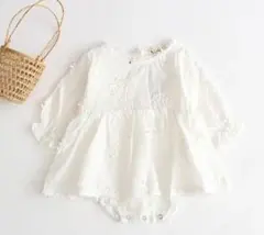 フラワー刺繍ロンパース 韓国子供服 ハーフバースデー