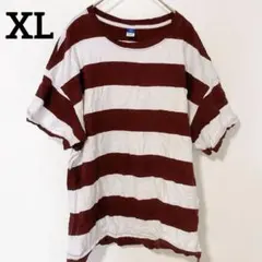 OLD NAVY 【XL TALL】バーガンディーと白　太ボーダー半袖Tシャツ