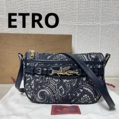 超美品 ETRO エトロ ペイズリー ペガサスロゴ ショルダーバッグ ブルー 