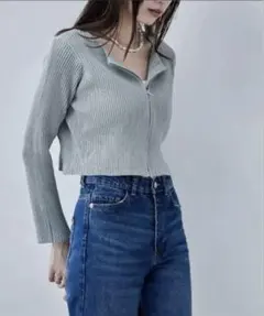 ダブルジップ　リブニットカーディガン