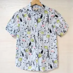 ​【美品】ポール&ジョーシスター 猫柄 花柄 総柄 半袖シャツ ブラウス 水色のサムネイル