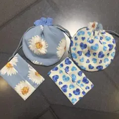 まんまる巾着とポケット付きポケットティッシュケース　2個セット　ハンドメイド