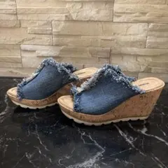Minnetonka ミネトンカ　デニム ウェッジソール サンダル フリンジのサムネイル