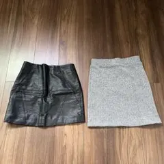タイトスカート　2枚セット　スカート　レザー　黒　グレー　ミニ又