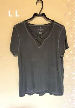 ダークグレー Vネック 半袖Tシャツ