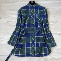 ブルーレーベルクレストブリッジ　チェック柄　ネルシャツ長袖ワンピース　ベルト