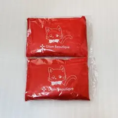● Glam Beautique 猫デザイン エコバッグ レッド 2個セット