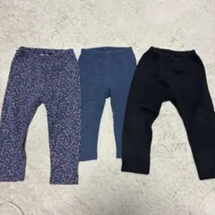 80.90cm パンツ 3点セット 花柄・青・黒 裏起毛