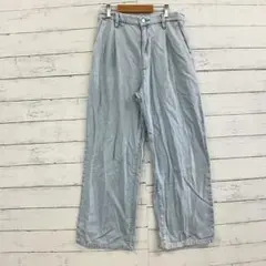ユニクロ S レディース ワイドデニムパンツ ライトブルー 綿混 ハイウエスト