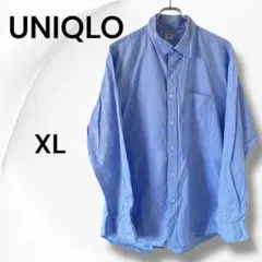 UNIQLO 【XL】 長袖 ストライプ ボタンダウンシャツ メンズ 水色系