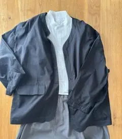現行タグ 極美品 tomorrowland ノーカラージャケット ライト 紺 S ドライダブルクロス ノーカラージャケット | maison
