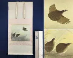 福田平八郎 鶉の図(うずら) 掛け軸 合わせ箱 花鳥画 書画、骨董品
