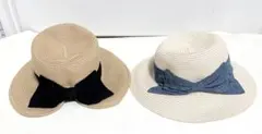 【美品】 ストローハット 麦わら帽子 2点セット ゴム付きエニィファム ブランド