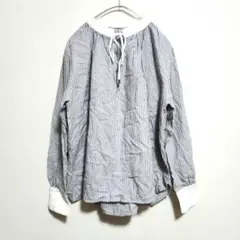 MELROSE CLAIRE ストライプ 長袖 ブラウス リボン紐 リメイクのサムネイル
