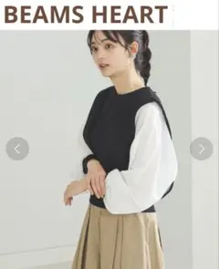 BEAMS HEART ふんわり袖 異素材切替 プルオーバー　黒のサムネイル
