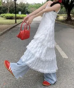 ティアードレースキャミワンピース ホワイト