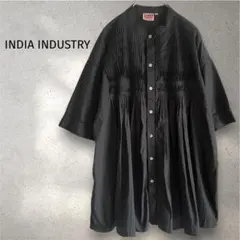INDIA INDUSTRY ピンタックシャツワンピース 黒 - メルカリ