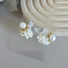 No.16　小粒淡水パールとクリアビーズのピアス/イヤリング