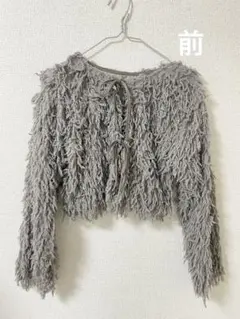 フリンジデザイン 長袖 ショート丈カーディガンのサムネイル
