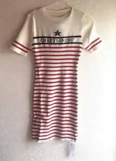 n.o.t. 赤と白のストライプ 半袖ニットワンピース