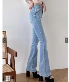 GRL ハイウエストフレアデニムパンツ cu498 ライトブルー