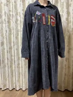 Scolar 刺繍入り長袖ワンピース　ネイビーグレー　Mサイズ