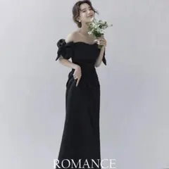 オフショルダー ウェディングドレス 黒 Aライン ロング丈 二次会 前撮り
