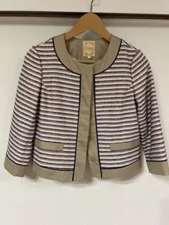 BEAMS HEARTノーカラージャケット ストライプ柄