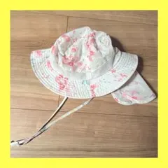【52cm】 花柄　バケットハット 日よけ付き あご紐　水遊び　速乾