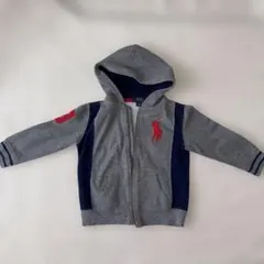 グレー フード付き トレーナー ポロロゴ刺繍