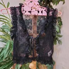 deicy:デイシー me:黒色のお洒落なレースのショートベスト