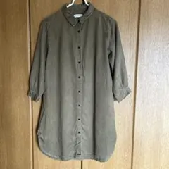 ZARA WOMAN プレミアムデニムワンピース オリーブグリーン 七分丈