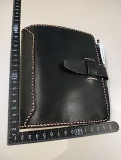 レザークラフト RollbahnM対応 システム手帳 黒×ピンク