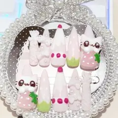 現品 ネイルチップ サブカル 地雷系 量産型 ゴテゴテ 平成女児 猫 ピンク