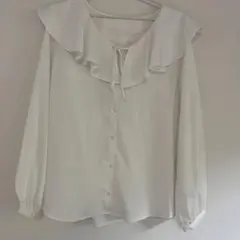 GU フリルカラーブラウス 長袖 ホワイト XL