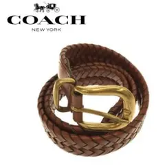【美品】COACH メッシュレザー製メンズベルト キャメル