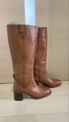 ZARA 39cm 未使用　ブラウン レザー ロングブーツ 中ヒール