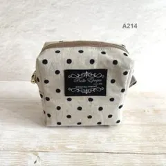 ハンドメイド＊スクエアミニBOXポーチ＊青ドット＊ナチュラル＊内布ブラウン