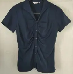 値下げ‼️古着 ネイビー 半袖シャツ フロントギャザー
